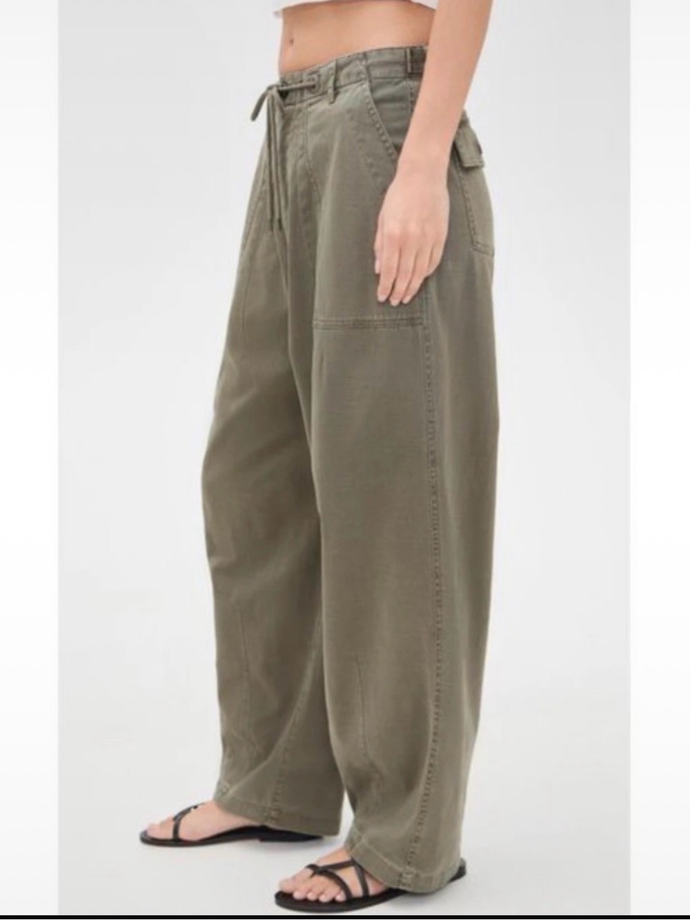 James Pearse Olive Cargo Pants with Drawstring Waist